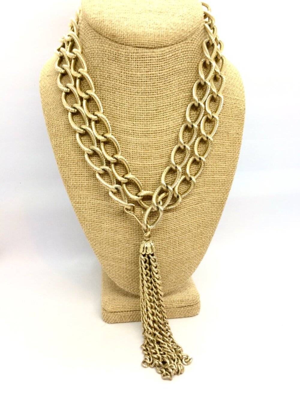 VINTAGE TASSEL BELT Gold Tone Rope Chain Convertible Necklace Statement - Picture 3 of 10